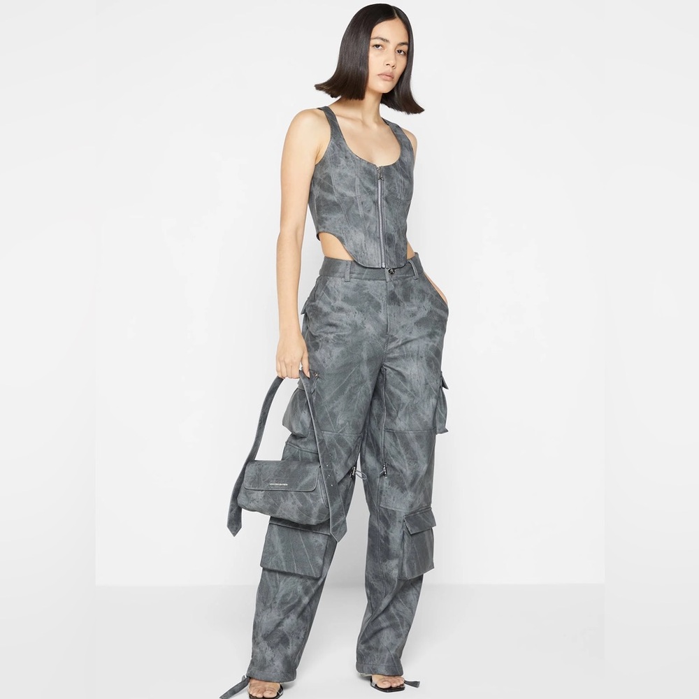 MANIÈRE DE VOIR Vintage marble leather-look corset & cargo co-ord